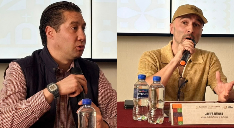 Javier Marroquín Calderón y Javier Urbina durante la presentación de la Expo Hecho en Tlaxcala 2026